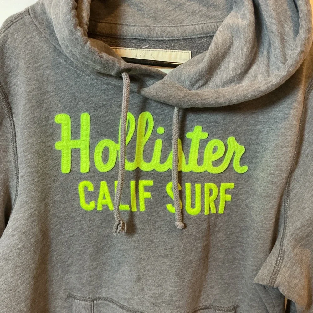 Hollister California Surf Hoodie Gray Neon‎ Yellow Logo Pullover XL